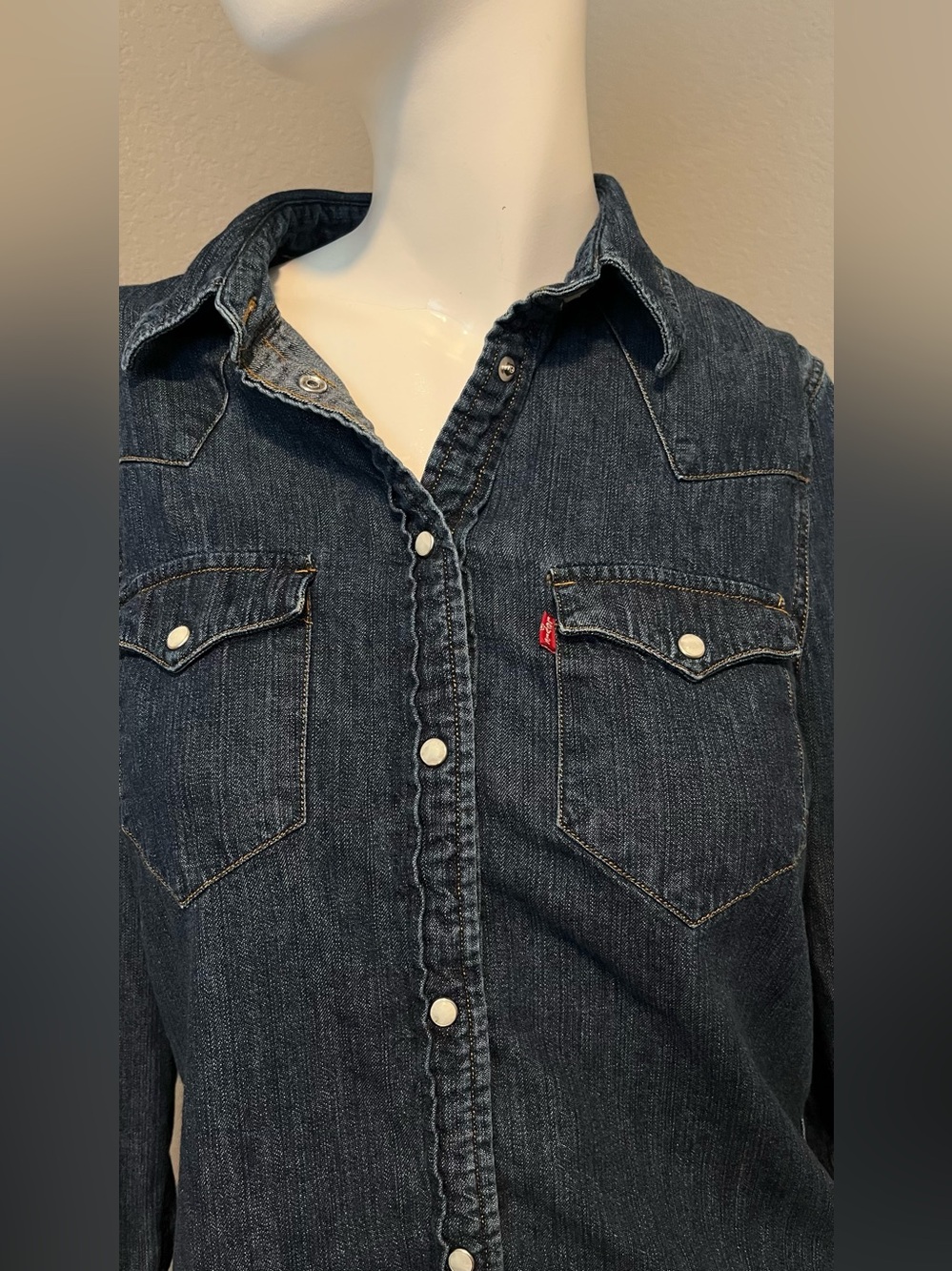 Women’s LEVI”S ICONS REINVENTED Cotton Dark Blue Western Denim Shirt Size M - Picture 3 of 14